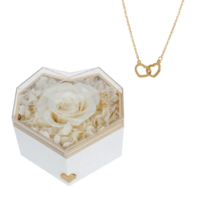 Coffret Cœur Rose Éternelle avec Collier Gravé