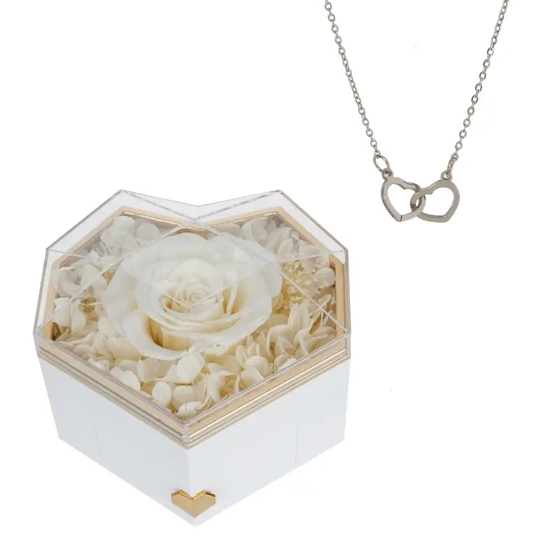 Coffret Cœur Rose Éternelle avec Collier Gravé