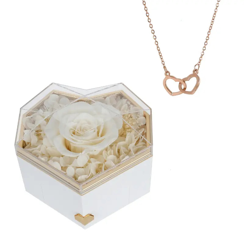 Coffret Cœur Rose Éternelle avec Collier Gravé