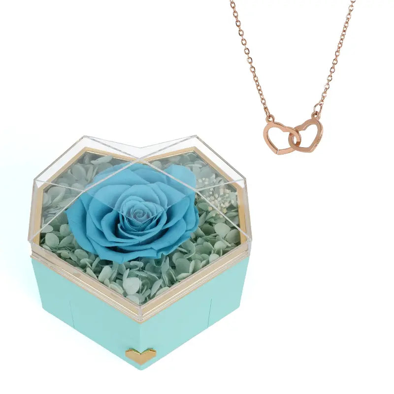 Coffret Cœur Rose Éternelle avec Collier Gravé