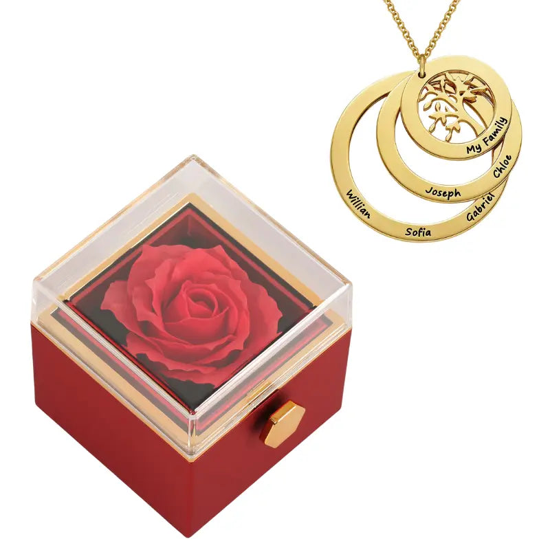 Coffret Rose Éternelle avec Collier Cercle Famille - Arbre de vie