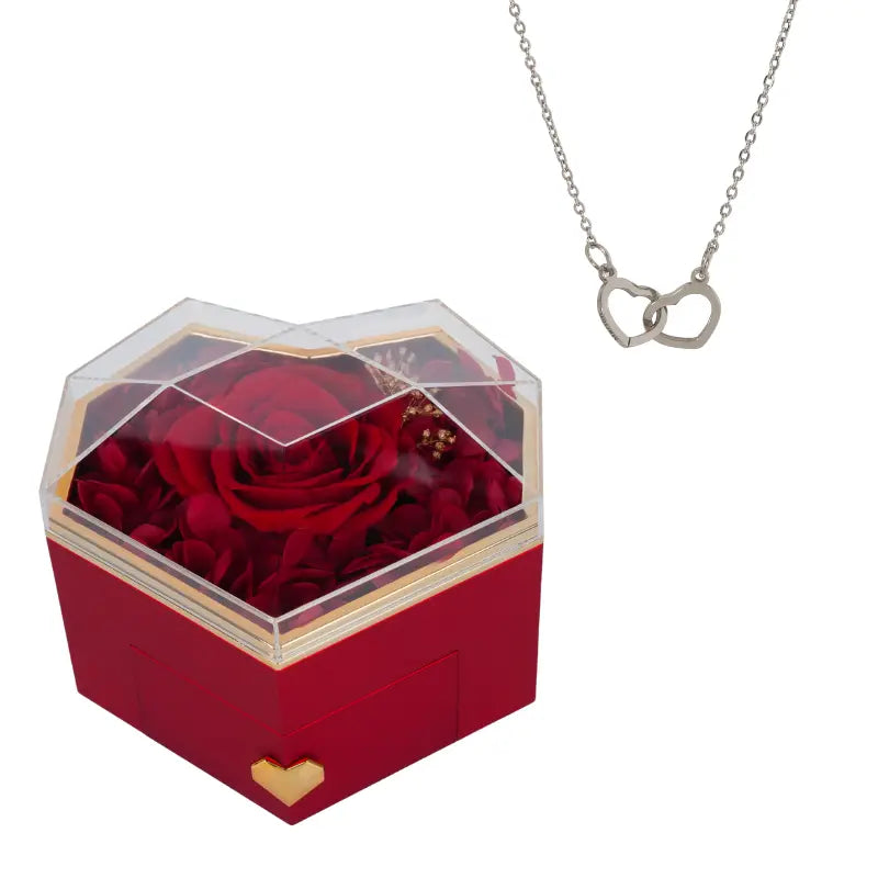 Coffret Cœur Rose Éternelle avec Collier Gravé