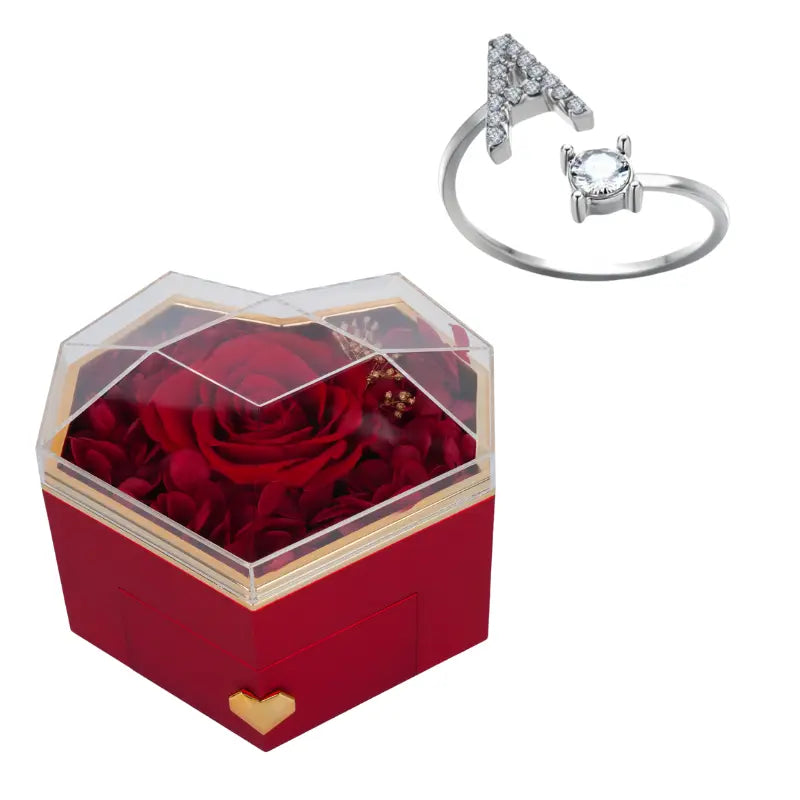 Coffret Cœur Rose Éternelle avec Bague Initiale