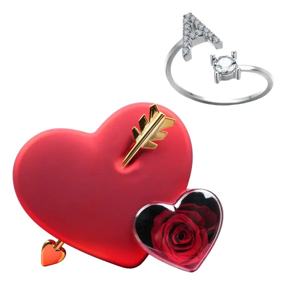 Coffret Amour Rose Éternelle avec Bague Initiale