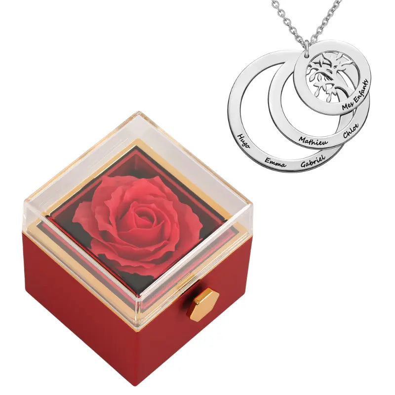 Coffret Rose Éternelle avec Collier Cercle Famille - Arbre de vie