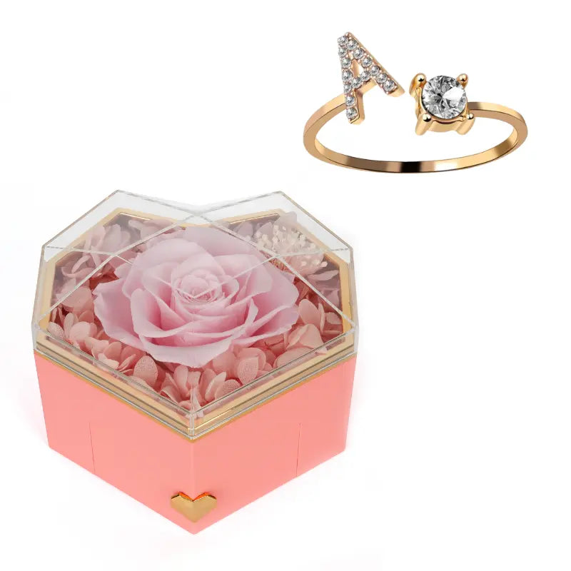 Coffret Cœur Rose Éternelle avec Bague Initiale