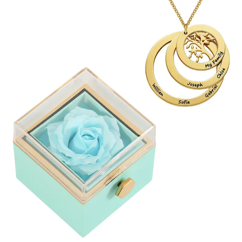 Coffret Rose Éternelle avec Collier Cercle Famille - Arbre de vie