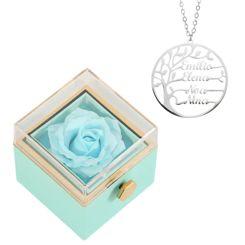 Coffret Rose Éternelle avec Collier Prénom Arbre Généalogique - Arbre de vie