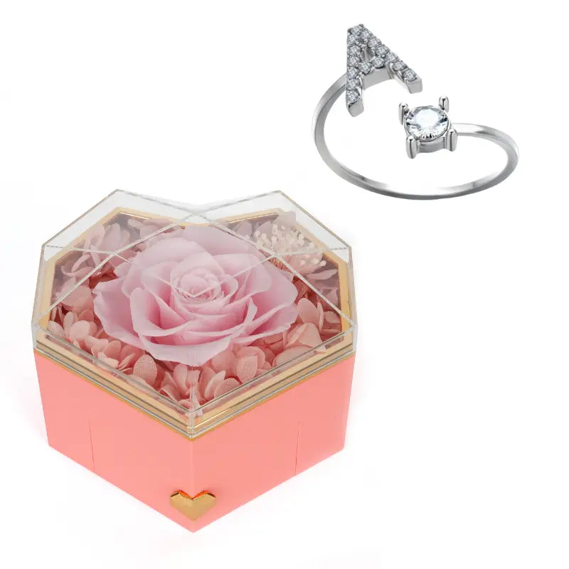 Coffret Cœur Rose Éternelle avec Bague Initiale