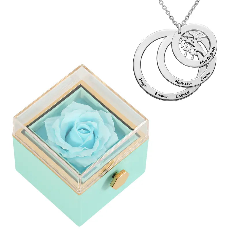 Coffret Rose Éternelle avec Collier Cercle Famille - Arbre de vie