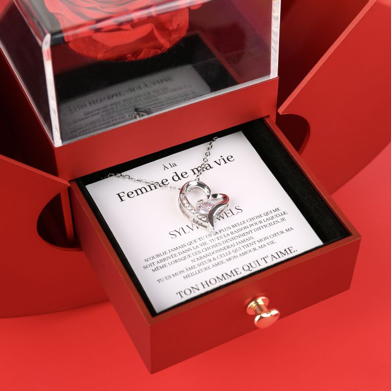 Coffret Pomme Rose Éternelle "À la Femme de ma vie - N'oublie jamais"