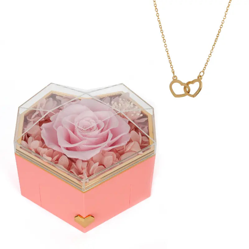 Coffret Cœur Rose Éternelle avec Collier Gravé