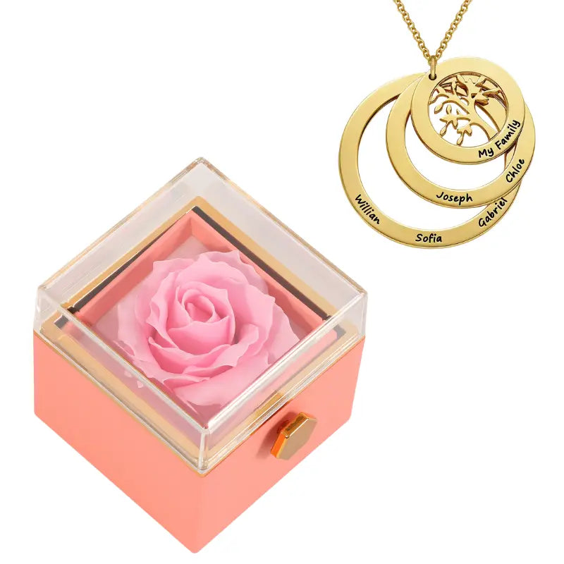 Coffret Rose Éternelle avec Collier Cercle Famille - Arbre de vie