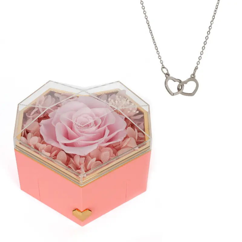 Coffret Cœur Rose Éternelle avec Collier Gravé