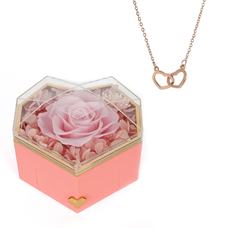 Coffret Cœur Rose Éternelle avec Collier Gravé