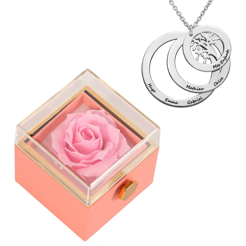 Coffret Rose Éternelle avec Collier Cercle Famille - Arbre de vie