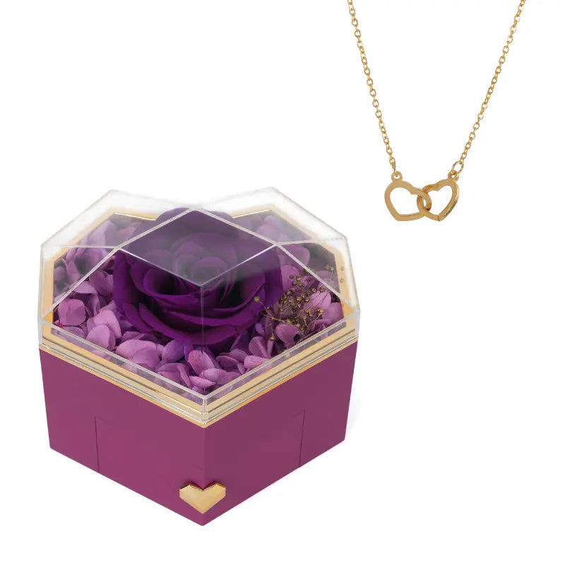 Coffret Cœur Rose Éternelle avec Collier Gravé