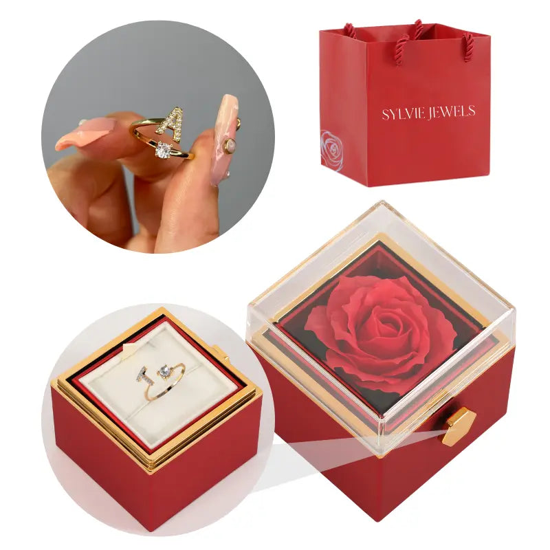 Coffret Bague Personnalisé Initiale avec Rose Éternelle