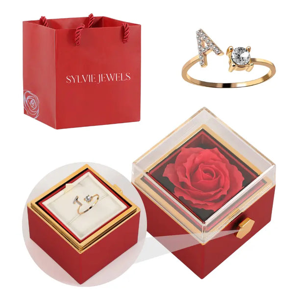 Lot de 20 - Coffret Rose Éternelle avec Bague Initiale